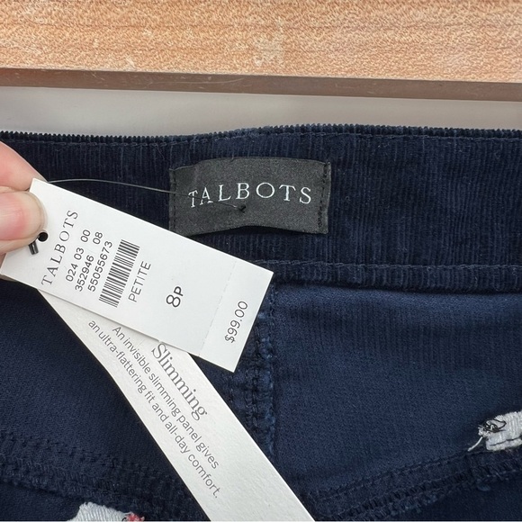 Talbots CORDUROY STRAIGHT LEG PANTS in Novelty POLAR BEAR EMBROIDERED Size 8P - Picture 7 of 12